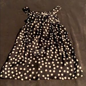 Blk Polka Dot Ruffle Neck Blouse